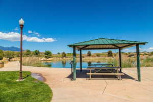 View with a gazebo and community fishing pond.