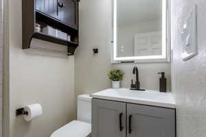 Bathroom featuring vanity and toilet