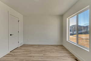 Empty room with a healthy amount of sunlight and light hardwood / wood-style floors