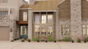 Doorway to property featuring a pergola