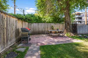 View of patio with area for grilling