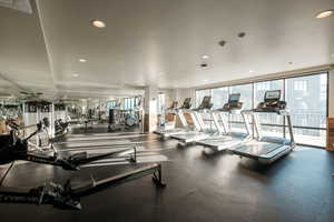 Workout area featuring expansive windows