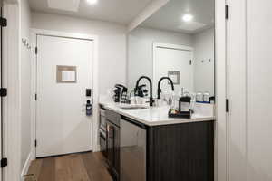 Bathroom featuring vanity and hardwood / wood-style flooring