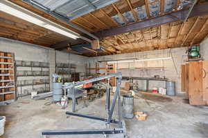 Basement with a workshop area