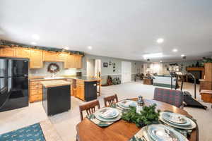 Dining space featuring sink