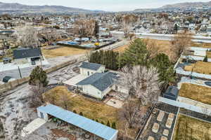 Aerial view featuring a mountain view