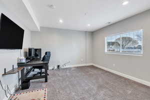 Home office with carpet floors