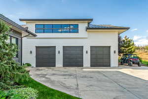 Exterior space with a garage