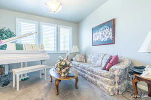 Living room with carpet floors