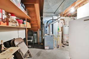 Utilities with gas water heater and heating unit