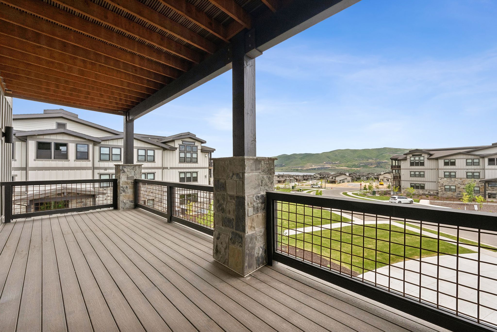 Wooden terrace with a mountain view