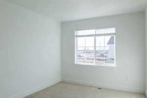 Unfurnished room with light carpet