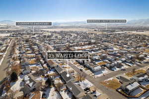 Aerial view featuring a mountain view