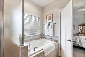 Bathroom with tiled tub