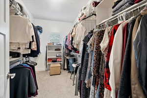 Spacious closet with light carpet