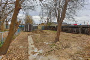 Huge backyard with so much privacy and off street parking and a huge storage shed