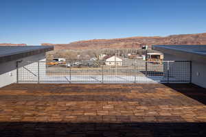 View of patio / terrace with a mountain view