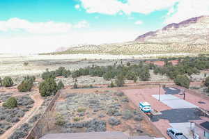 Bird's eye view with a mountain view