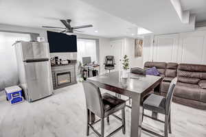 Dining space with ceiling fan