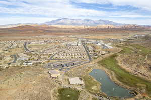 Bird's eye view featuring a water and mountain view