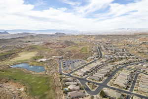 Bird's eye view featuring a water and mountain view