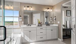 Bathroom with vanity and a bath