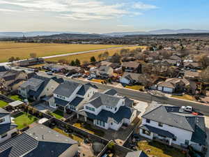 Aerial view featuring a mountain view