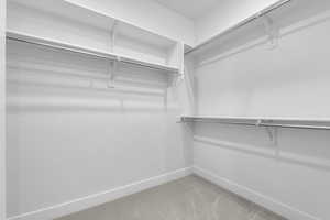 Walk in closet with carpet flooring