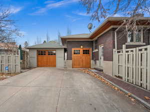 Exterior space with a garage