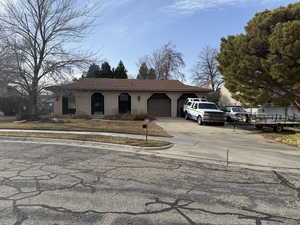 View of front of home with a garage