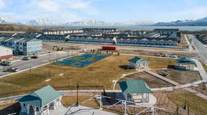 Birds eye view of property with a mountain view