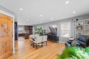 Interior space featuring sink and light hardwood / wood-style floors