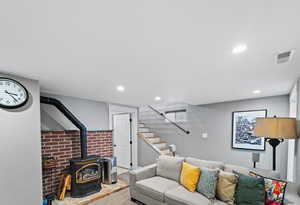 Living room with a wood stove