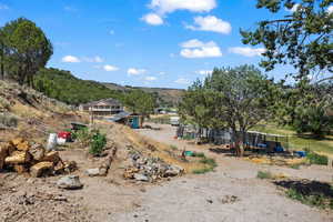 View of yard with a mountain view