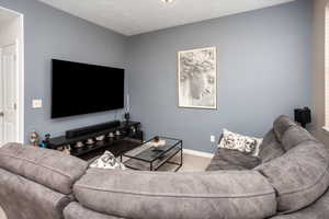 Living room featuring carpet flooring