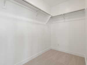 Spacious closet with light colored carpet
