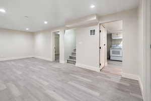 Interior space with light hardwood / wood-style floors