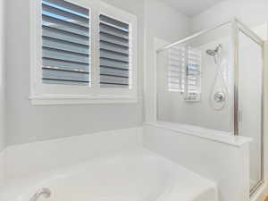Bathroom featuring separate shower and tub