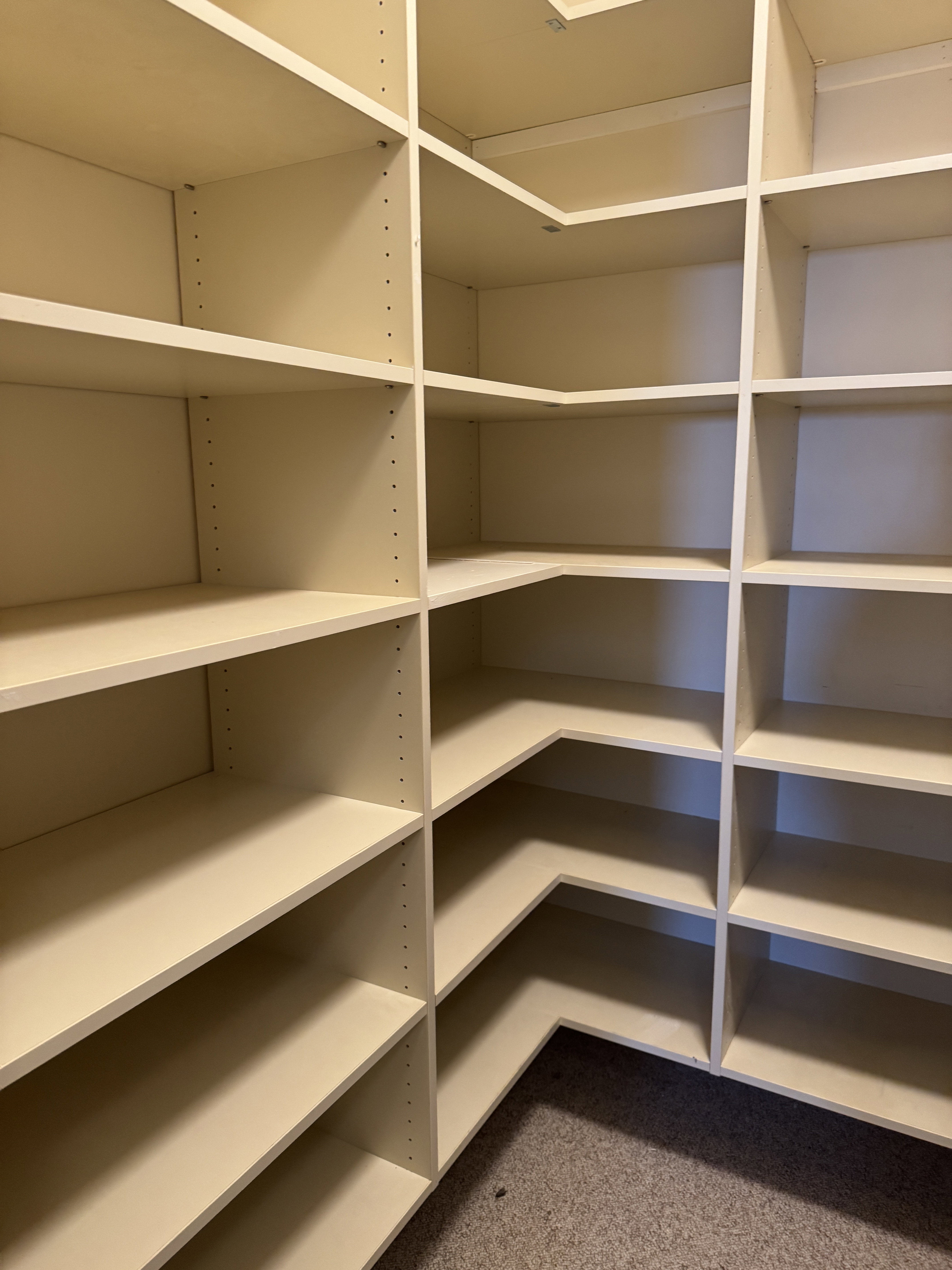 storage room with built in shelving.