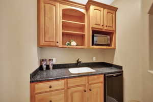 Basement wet bar with sink, dish washer and microwave