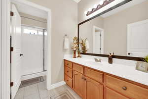 Master Bath features double vanity, separate bath and shower, jetted tub