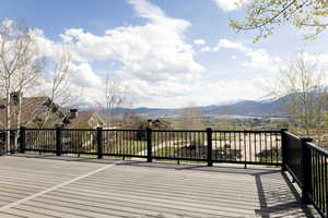 Wooden deck with a mountain view