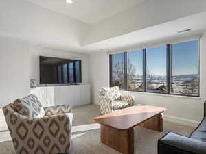 Living room featuring carpet flooring