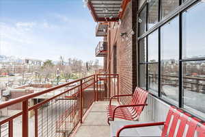 Balcony with a mountain view