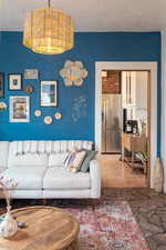 Living room featuring a textured ceiling