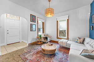 Living room featuring tile patterned flooring