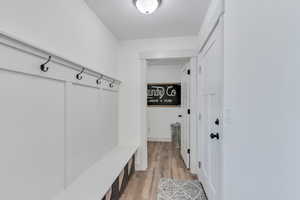 Mudroom featuring light hardwood / wood-style flooring