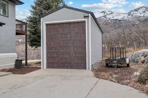 Garage with a mountain view