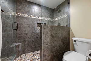 Bathroom featuring walk in shower and toilet