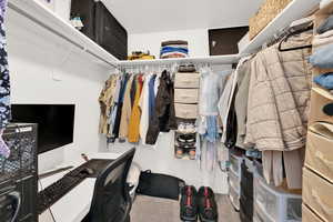 Spacious closet with carpet